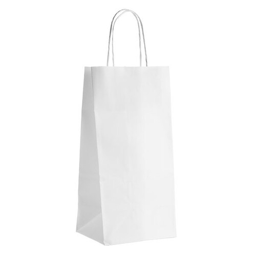 Saco de papel kraft branco 2 garrafas 100g foles laterais alças torcidas - pacote de 100 peças