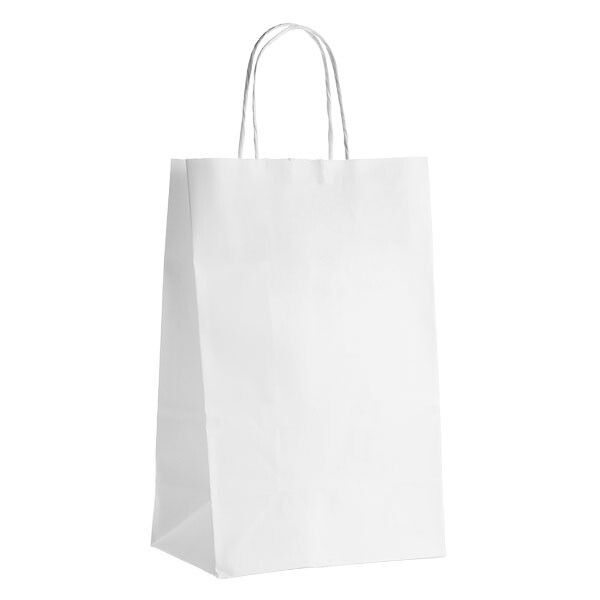 Sac papier kraft blanc 3 bouteilles 100g soufflets latéraux poignées torsadées - Lot de 100 pièces