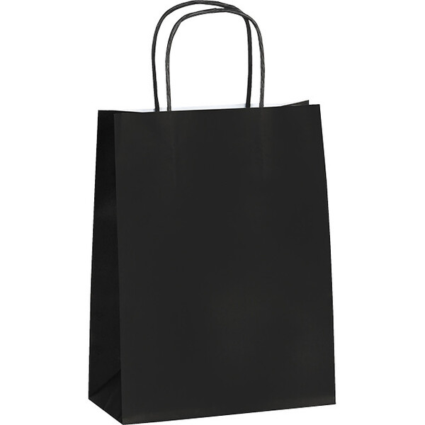 Bolsa de Papel kraft lisa negra 90g fuelles laterales asas retorcidas de colores - paquete de 100 piezas