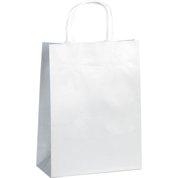 Bag paper kraft smooth silver 90g side twisted white handles - 100 pouches indivisible pack