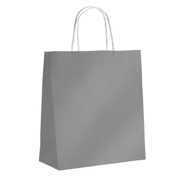 Sac papier kraft lisse argent 100g soufflets latéraux poignées torsadées blanches - Lot de 100 pièces