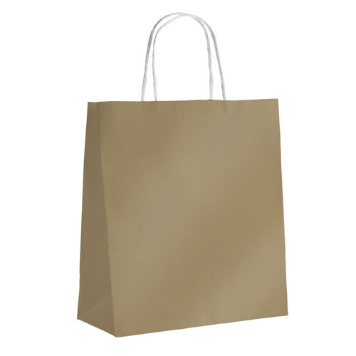 Saco de papel kraft lisa dourado 100g foles laterais alças torcidas coloridas - pacote de 100 peças