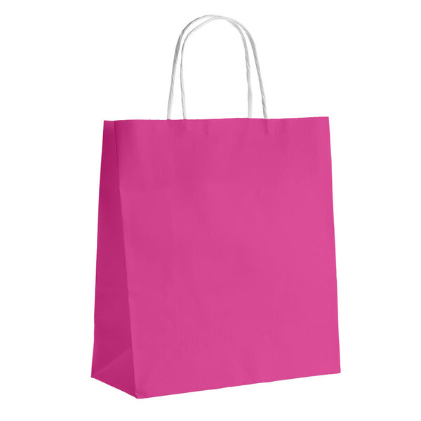 Bolsa de Papel Kraft lisa rosa 110g fuelles laterales asas retorcidas blancas - paquete de 100 piezas