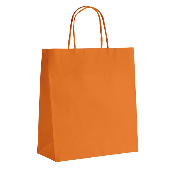 Bolsa de Papel kraft lisa naranja 110g fuelles laterales asas retorcidas de colores - paquete de 100 piezas