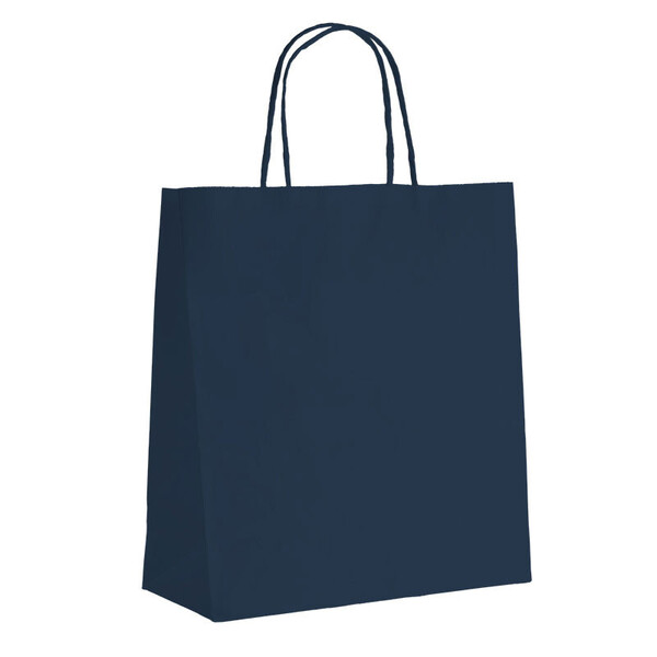 Saco de papel kraft lisa azul escuro 110g foles laterais alças torcidas coloridas - pacote de 100 peças