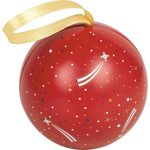 Boule métal à suspendre rouge/blanc décor étoiles lien...