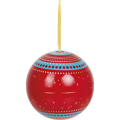 Boule métal à suspendre rouge/bleu/or lien...