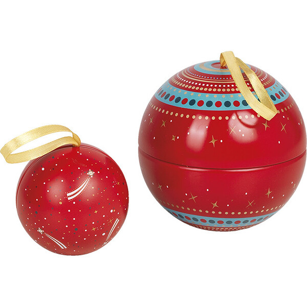 Bola metal  para colgar rojo/azul/dorado cinta satén dorado