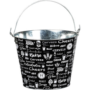 Bucket metal black/white beer design foldable handle