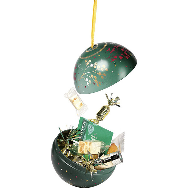 Bola de metal suspensa verde NATUREZA ENCANTADA fita cetim ouro