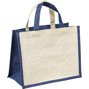 Bag burlap blue/cream burlap handles