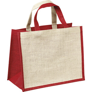 Bag burlap red/cream burlap handles
