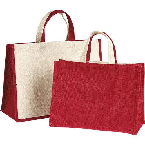 Sac toile de jute rouge/crème anses jute