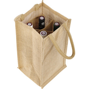 Bag burlap 4 bottles natural cotton handles/divider 2