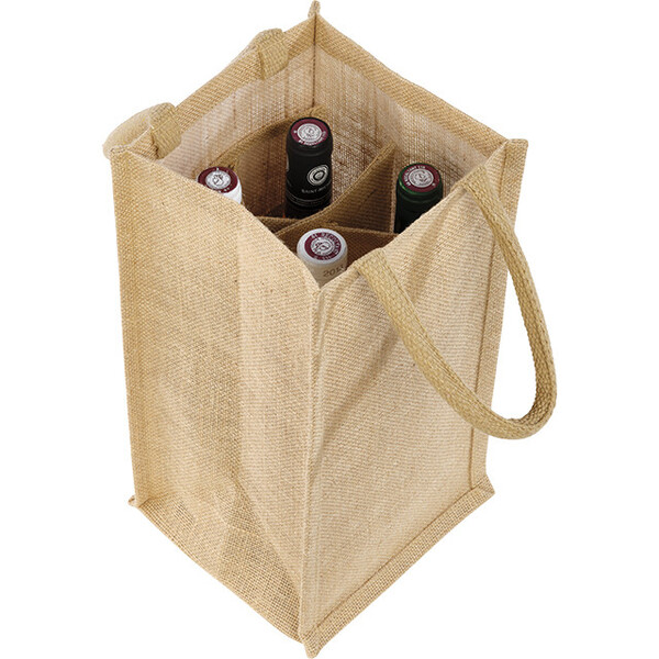 Bolsa yute 4 botellas natural asas algodón/separación