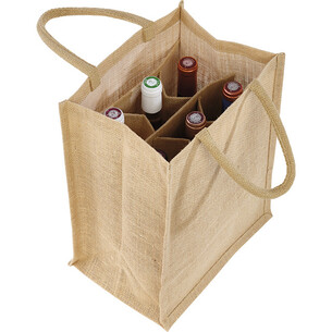 Bag burlap 6 bottles natural cotton handles/divider 2