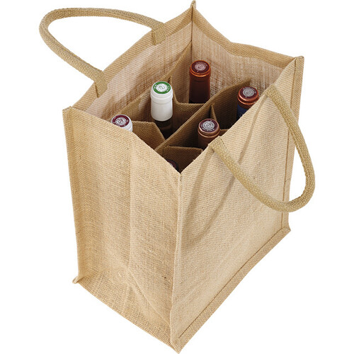 Bolsa yute 6 botellas natural asas...