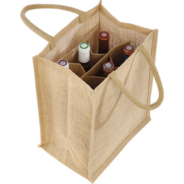 Bolsa yute 6 botellas natural asas algodón/separación