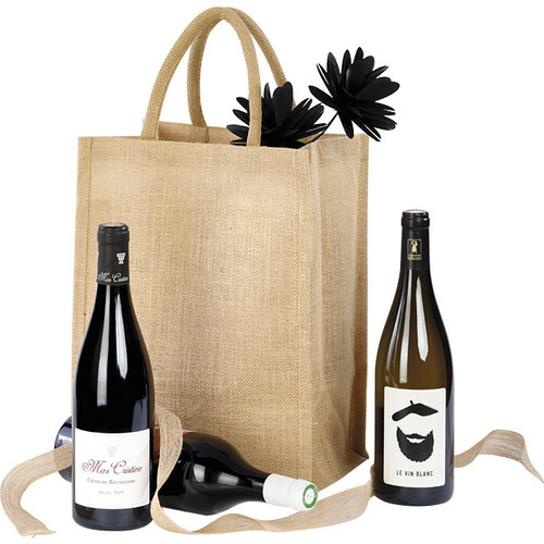 Bolsa yute 6 botellas natural asas...