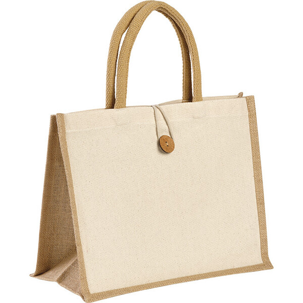 Sac toile de jute/coton rectangle naturel bouton de fermeture marron anses coton