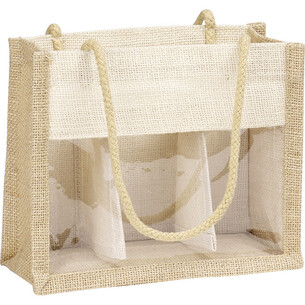 Bag burlap natural/cream burlap PVC window cord handles