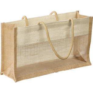 Sac toile de jute nature/crème fenêtre PVC anses corde 2