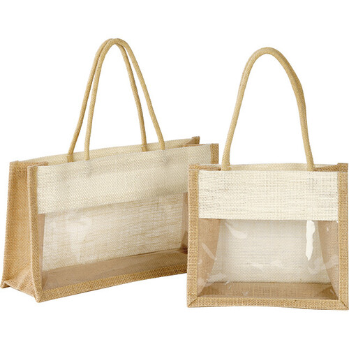 Saco juta natural/crema janela PVC pegas corda