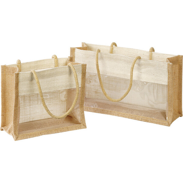 Saco juta natural/crema janela PVC pegas corda