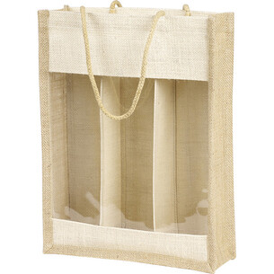 Bag burlap 3 bottles natural/cream burlap PVC window cord...