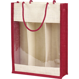 Bag burlap 3 bottles red/cream burlap PVC window cord...