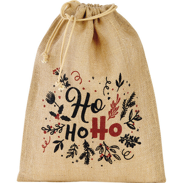 Bag burlap HOHOHO black/red closure cord handle