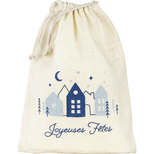 Bag burlap OSLO blue/white closure handles cords