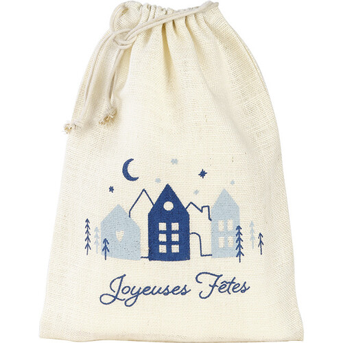 Bag burlap OSLO blue/white closure handles cords