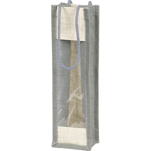 Bag Hessian 1 bottle PET window grey/cream