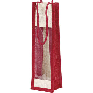 Bag Hessian 1 bottle PET window red/cream
