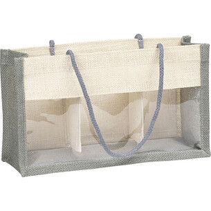 Sac toile de jute gris/crème fenêtre PVC/anses...