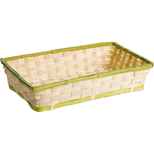 Corbeille bambou rectangle nature/liseré vert anis-Les Bonnes Affaires 2026