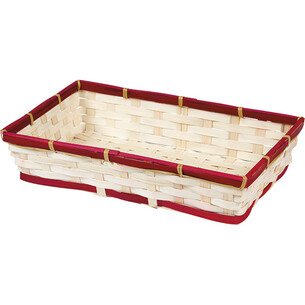 Corbeille bambou rectangle nature/liseré rouge 2