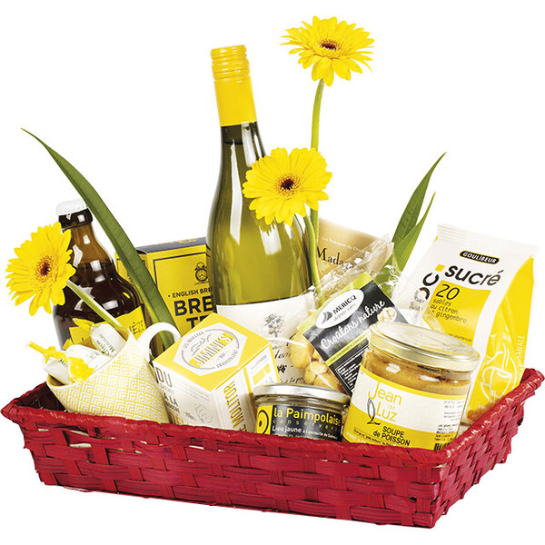 Corbeille bambou rectangle rouge