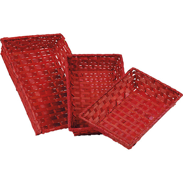 Corbeille bambou rectangle rouge
