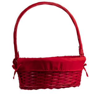 Basket wicker oval red fabric 1 fixed handle
