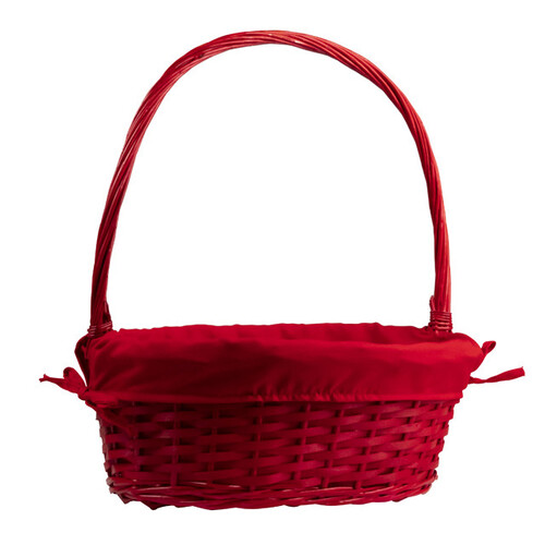 Cesto vime oval vermelho tecido vermelho 1 alça fixa