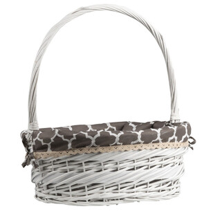 Panier osier ovale blanc tissu marron/blanc liseré beige...