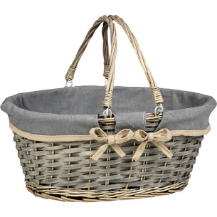 Basket wicker/wood oval grey cream fabric lining foldable...