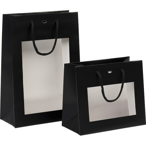 Sac papier noir fenêtre PET poignées papier...
