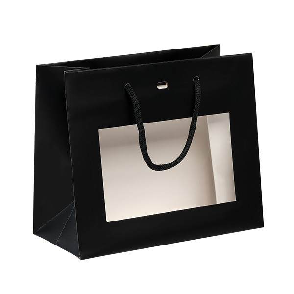 Bag paper black PET window black paper handles eyelet
