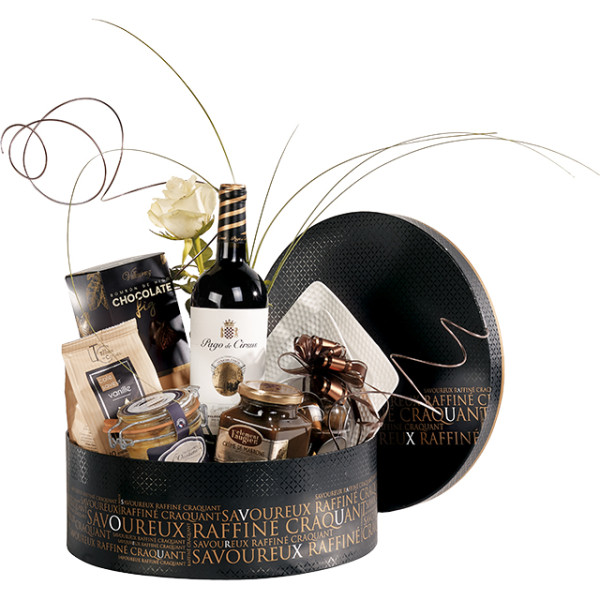Coffret carton rond SAVOUREUX noir/cuivre