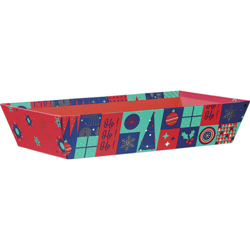 Cardboard tray rectangular CHRISTMAS MOSAIC green/red/gold hot foil stamping