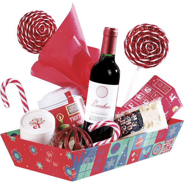 Corbeille carton rectangle MOSAIQUE FESTIVE/vert/rouge/dorure à chaud-Les Bonnes Affaires 2026