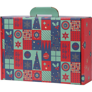 Maleta cartón rectangular MOSAICO FESTIVO verde/rojo/oro